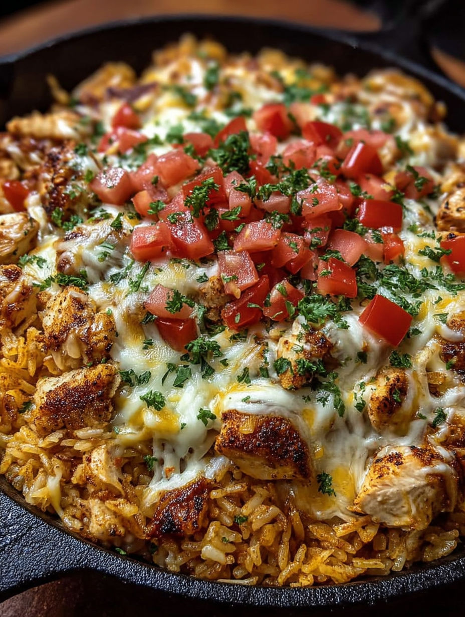 A delicious cheesy chicken taco rice dish.