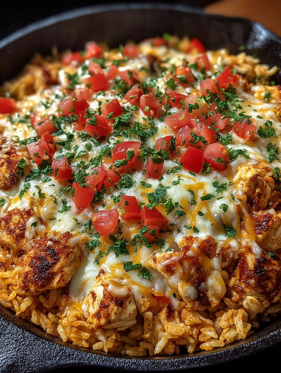 A delicious cheesy chicken taco rice dish.