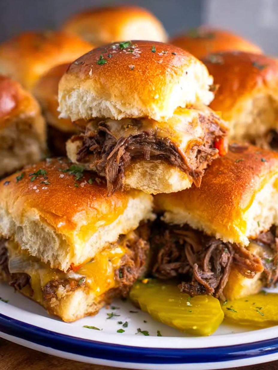 A stack of Mississippi pot roast sliders.