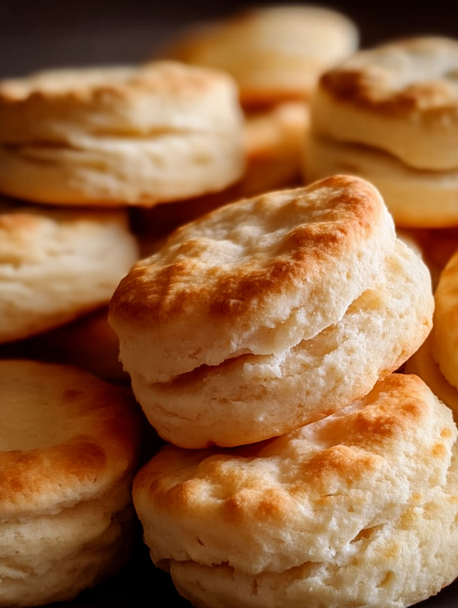 A stack of biscuits on a table.