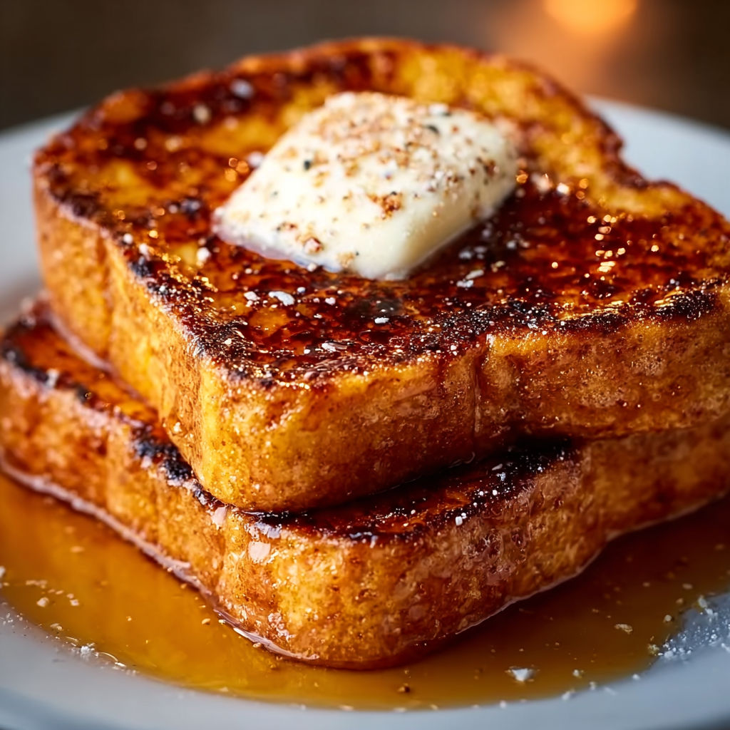 French toast with butter and syrup.