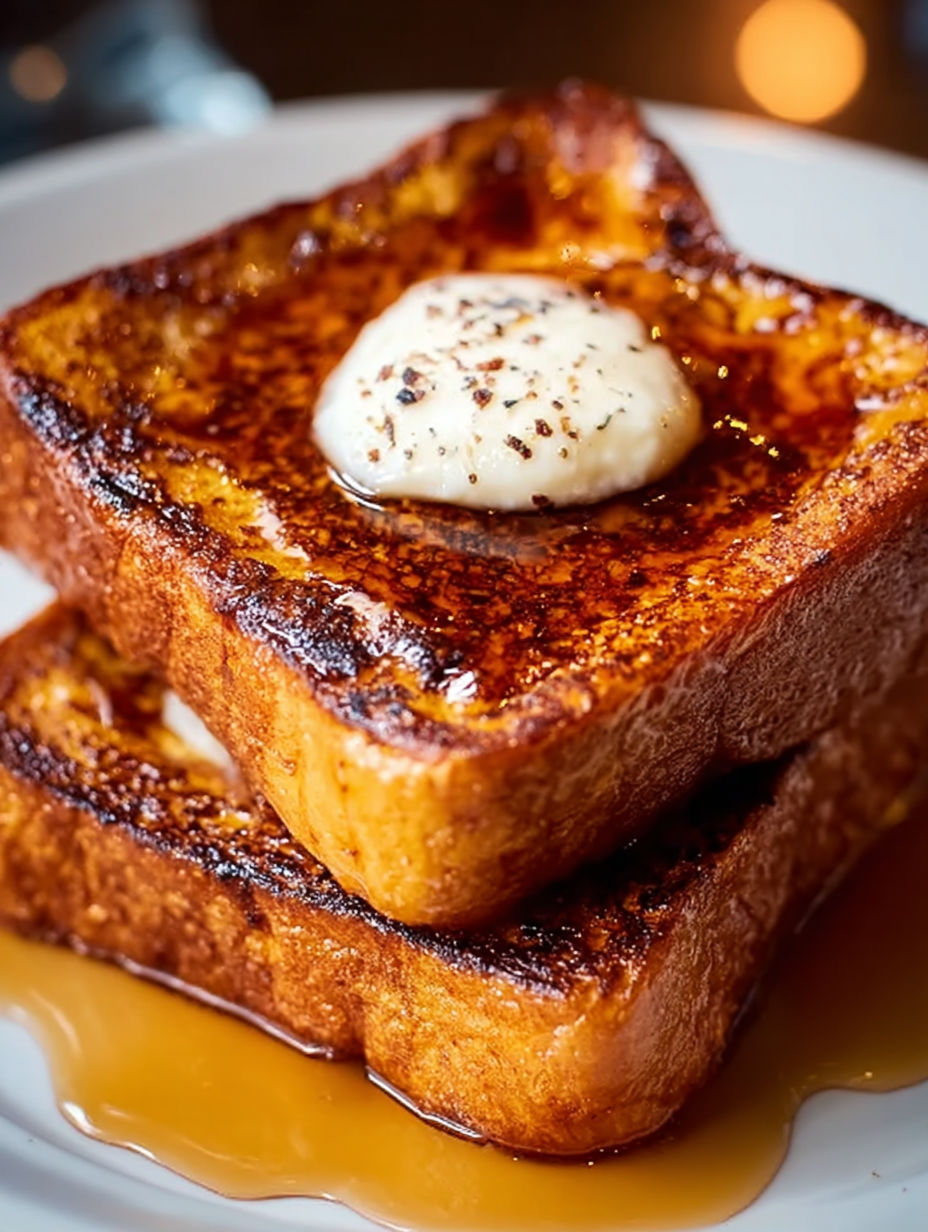 French toast with a dollop of butter and a sprinkle of cinnamon.