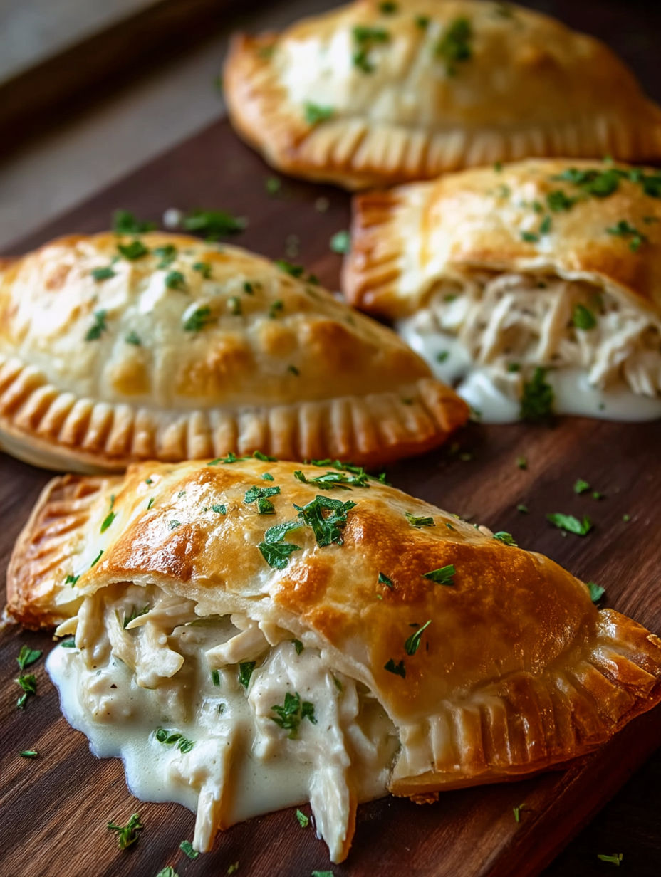 Chicken Alfredo Air Fryer Calzones.