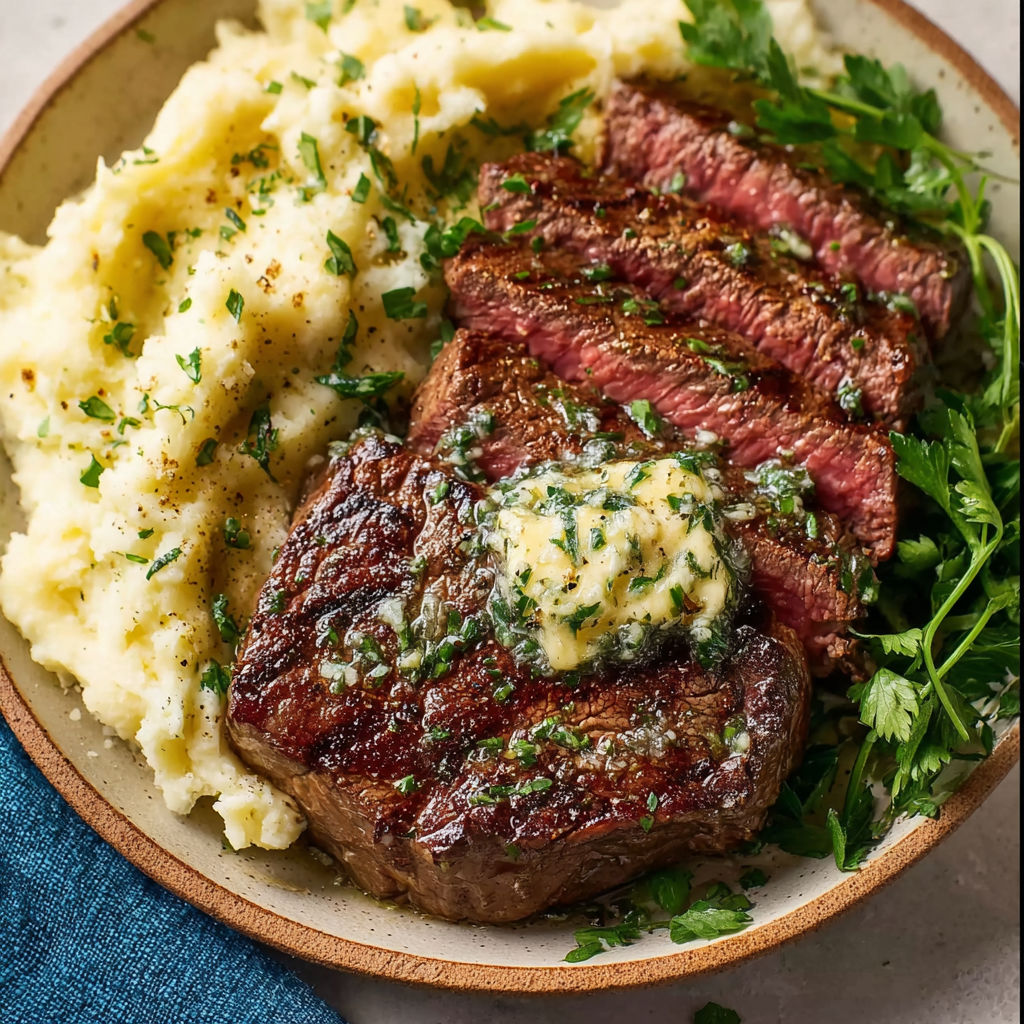 A plate of food with meat and potatoes.