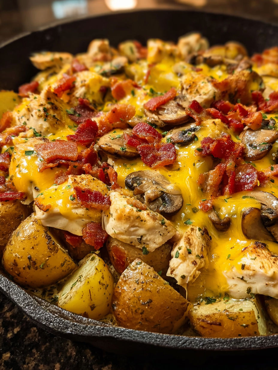 A delicious looking chicken and potato dish.