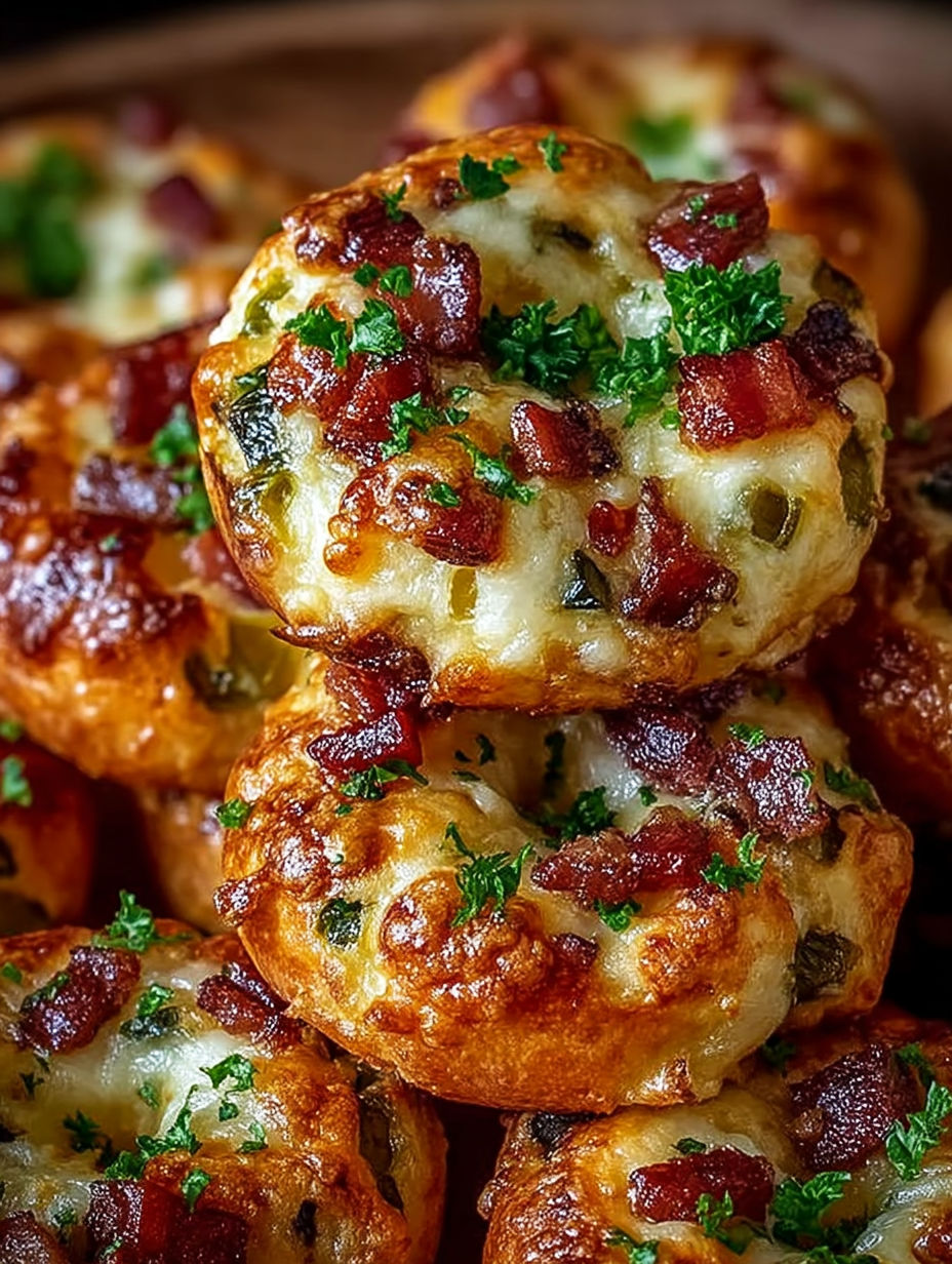 A stack of cheesy party bites.