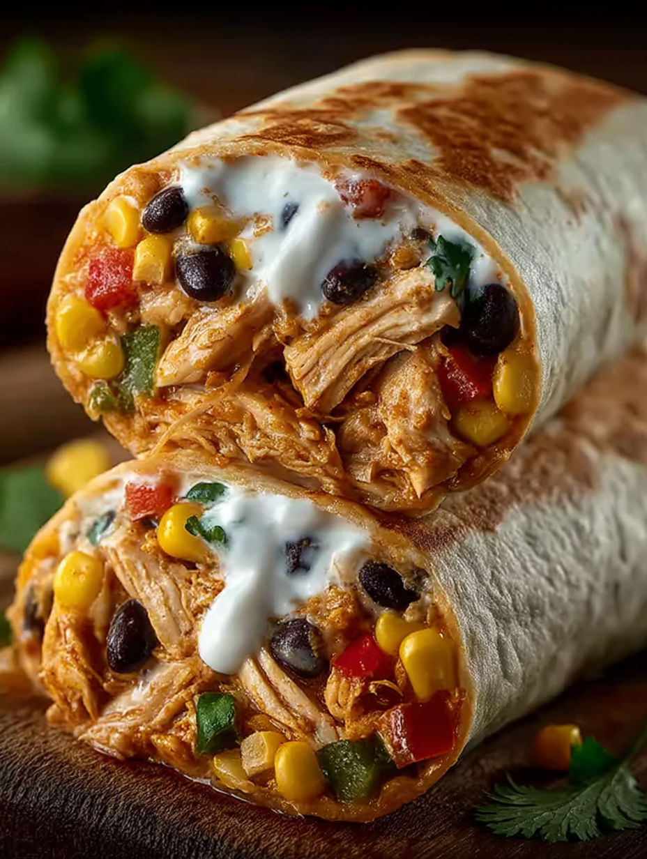 A burrito with chicken and beans.