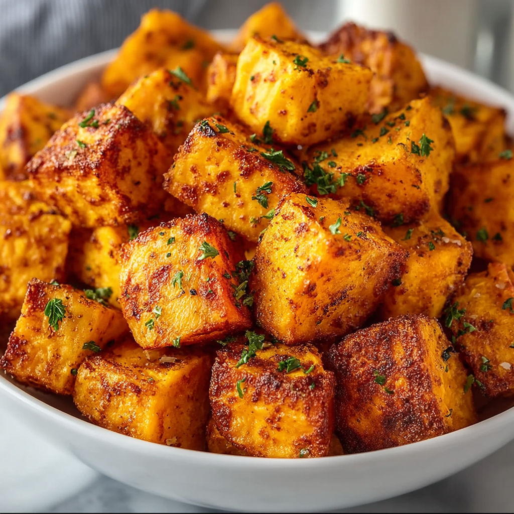 A bowl of sweet potato cubes.