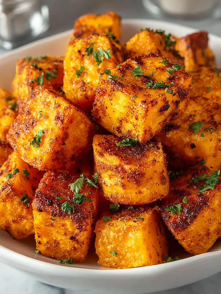 Sweet potato cubes in a bowl.