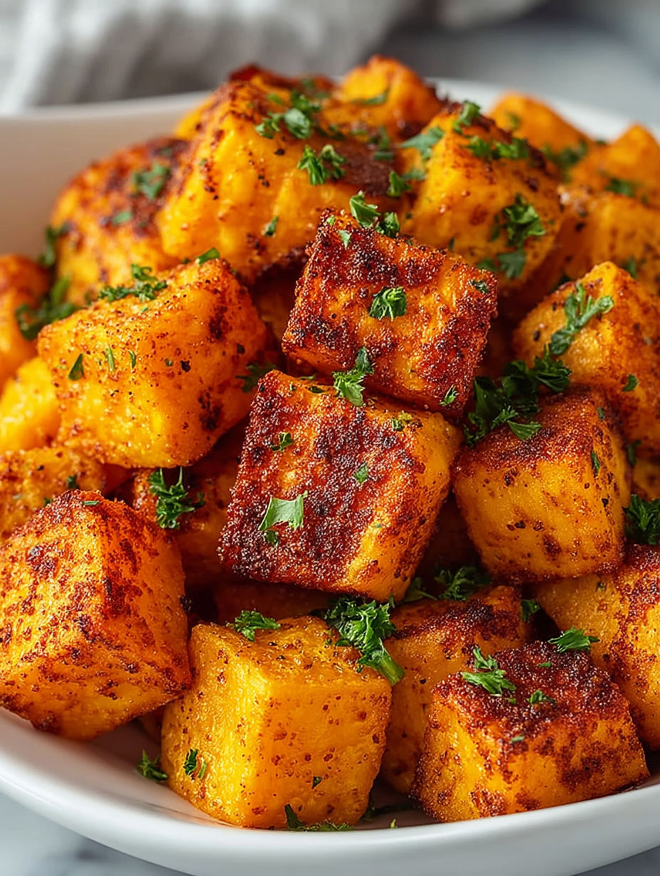 Air fryer sweet potato cubes.