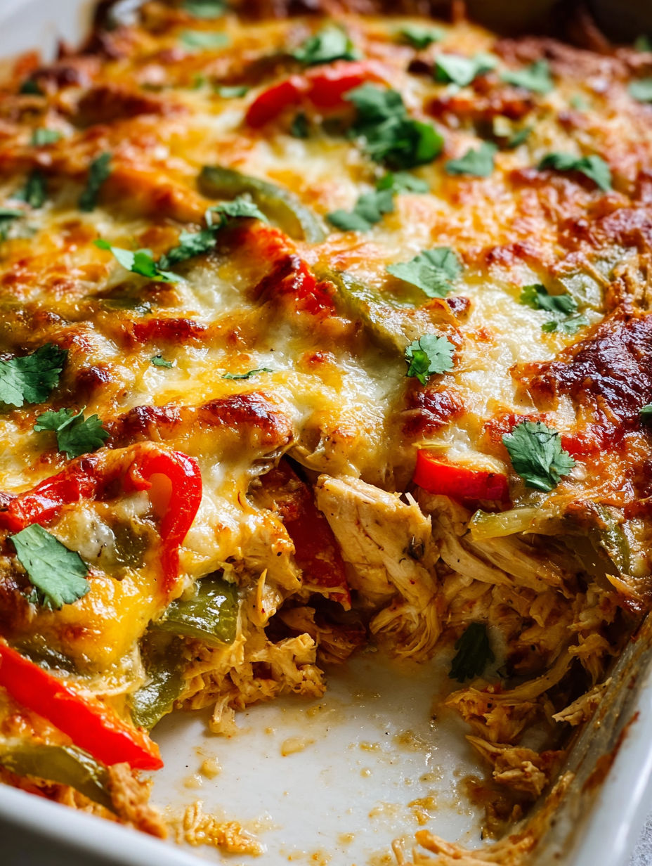 A delicious chicken fajita casserole.