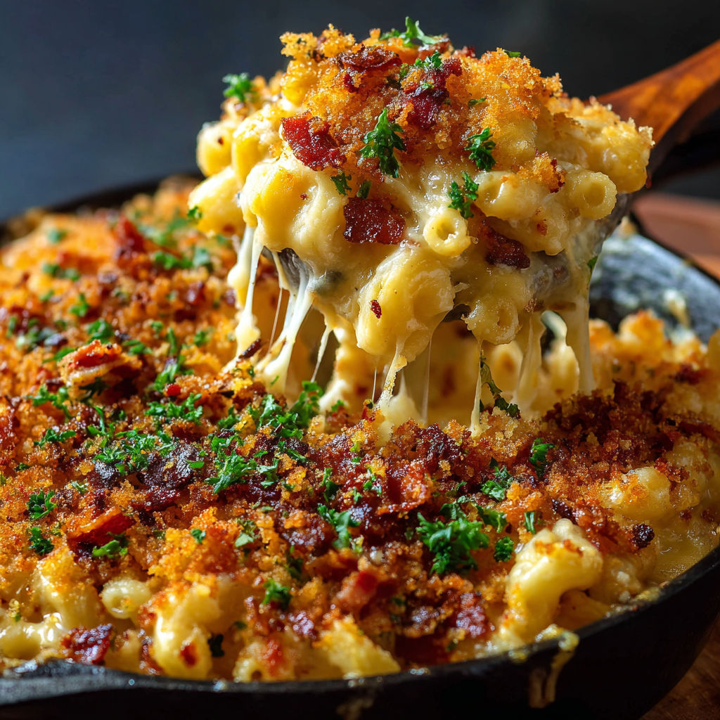 A close up of a delicious mac and cheese dish.