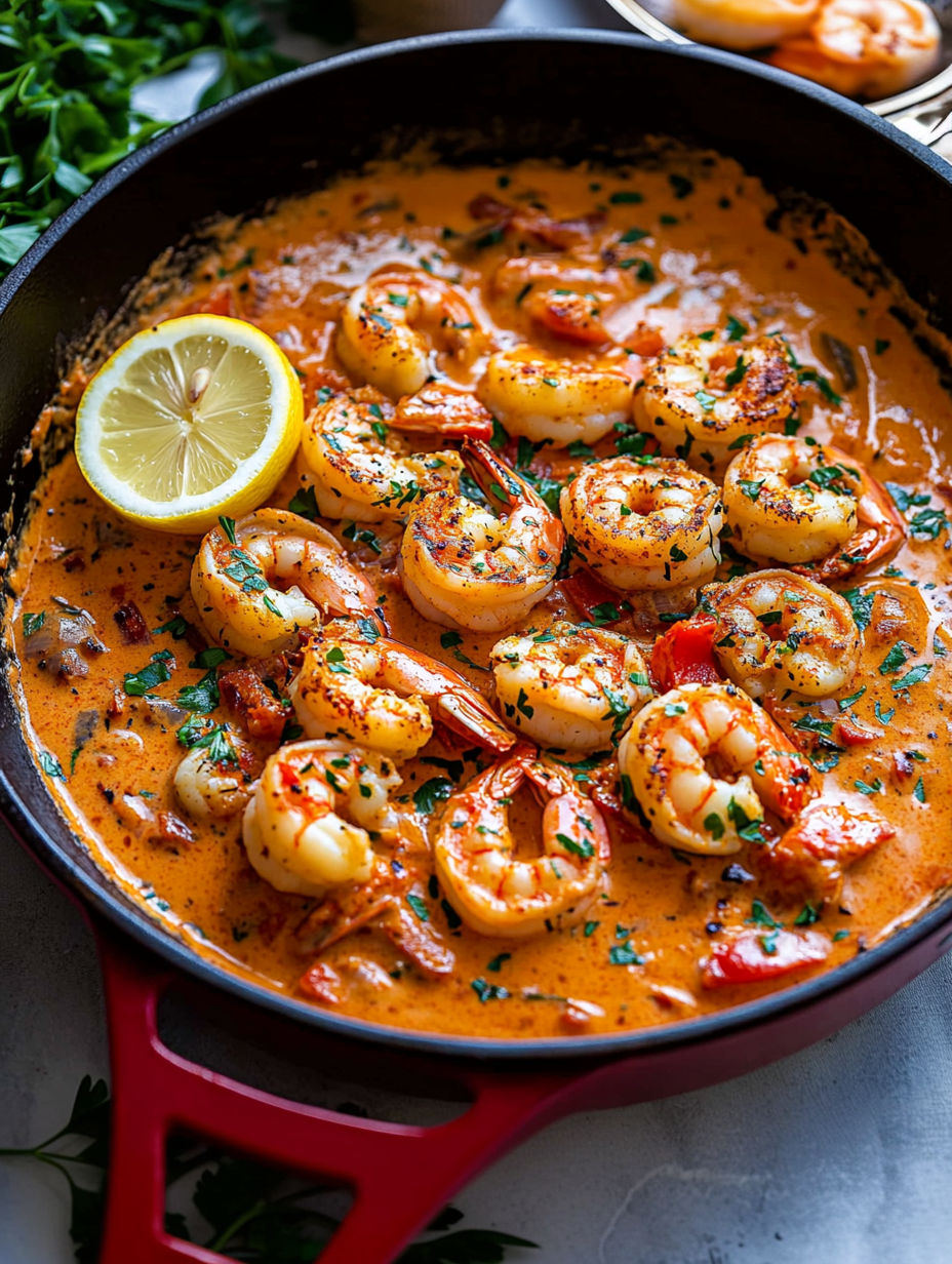 A bowl of shrimp with garlic and paprika.