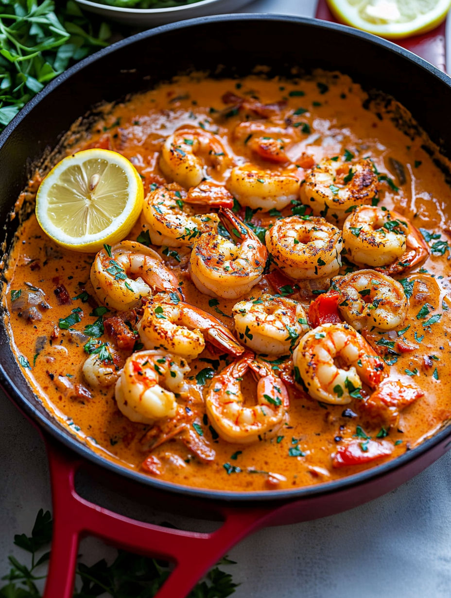 A bowl of shrimp with garlic and paprika.