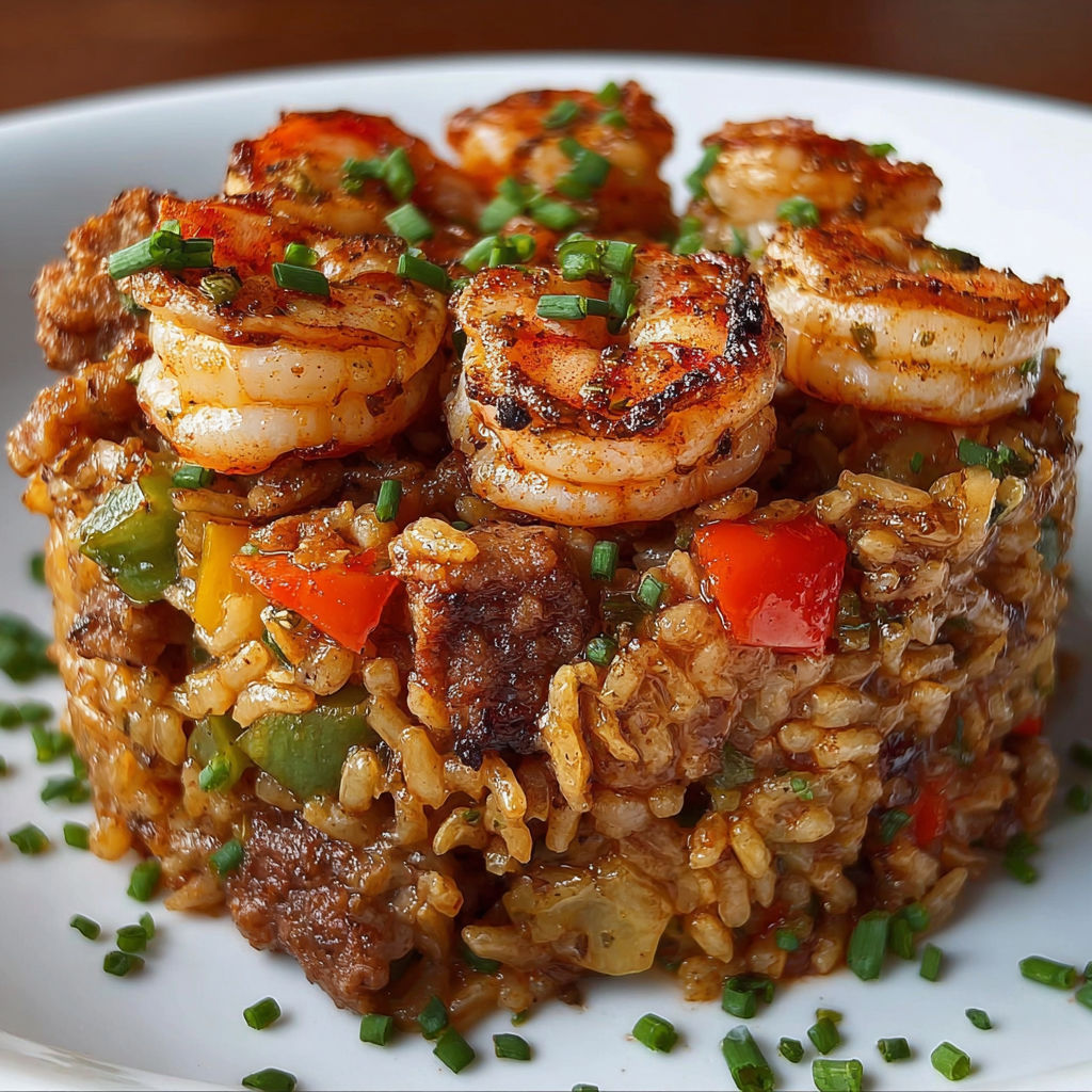 A plate of shrimp and rice.