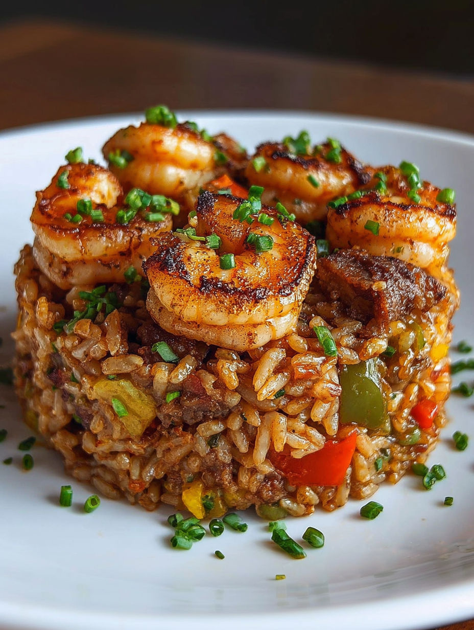 A plate of shrimp and rice.