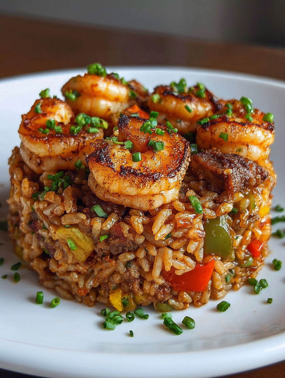 A plate of shrimp and rice.