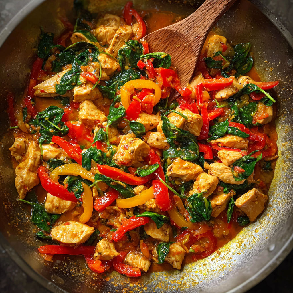 A bowl of chicken and spinach.
