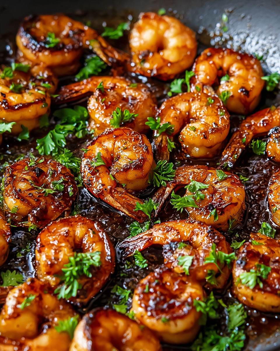 Shrimp with honey butter and old bay seasoning.