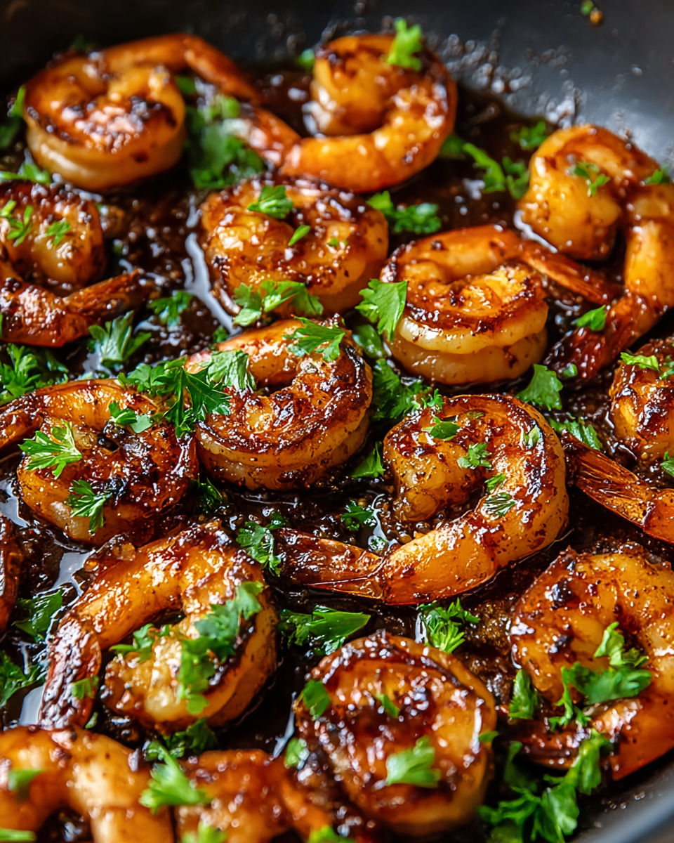 A plate of shrimp with honey butter and old bay seasoning.
