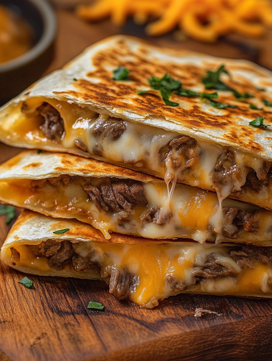 A stack of Taco Bell steak quesadillas.