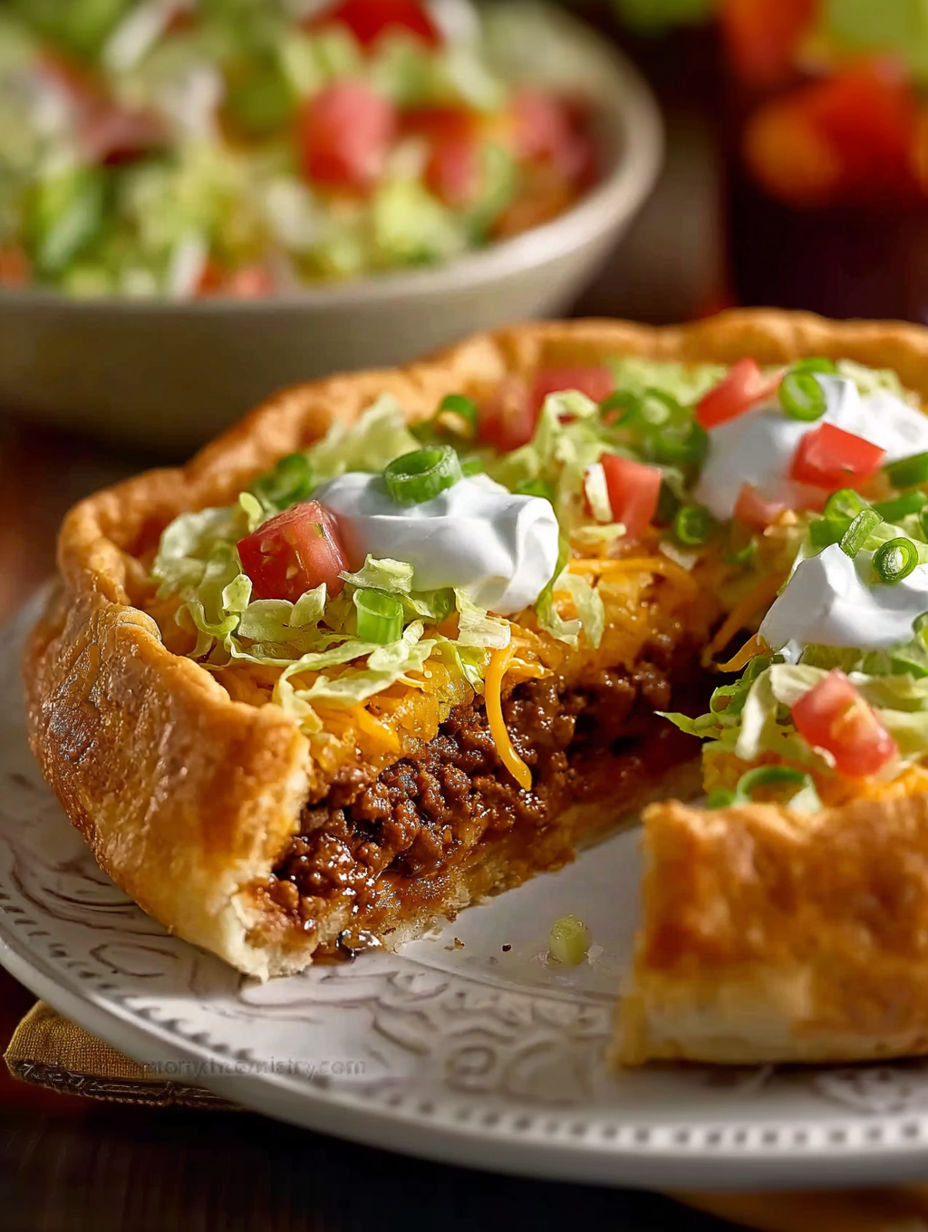 A Pillsbury Crescent Roll Taco with lettuce, tomatoes, and cheese.
