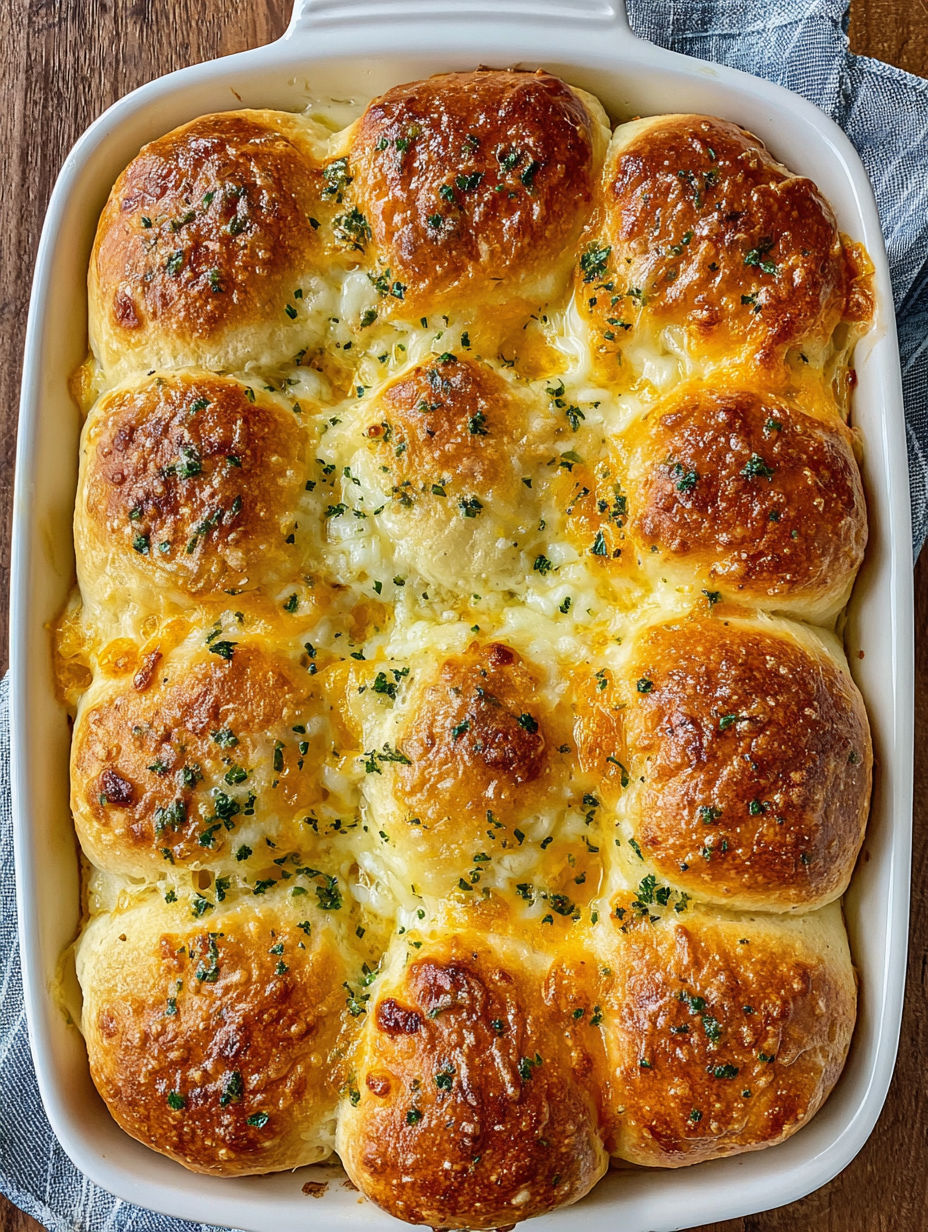 A dish of cheesy Hawaiian garlic rolls.