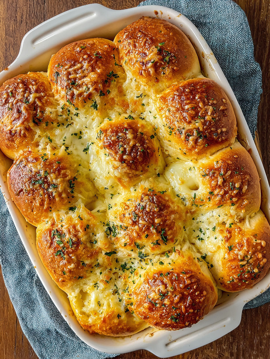 A pan of cheesy Hawaiian garlic rolls.
