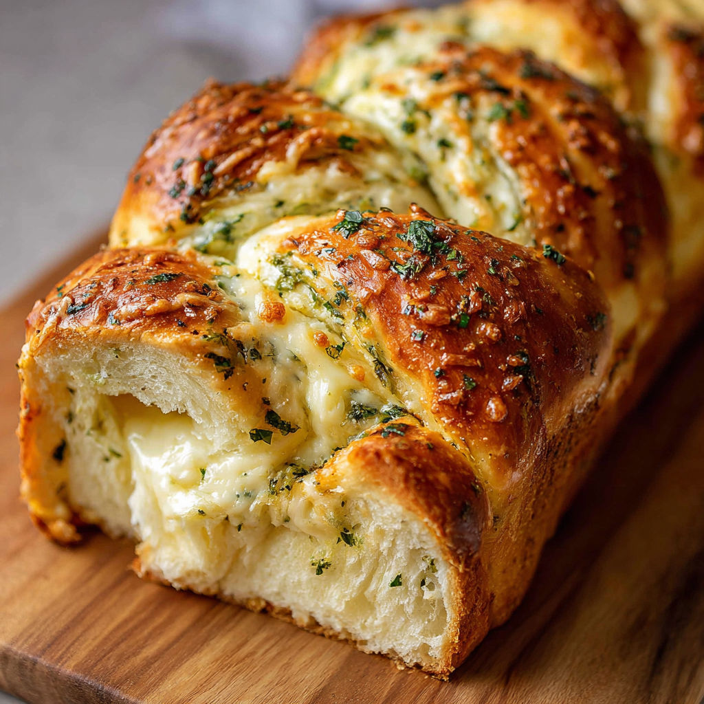 A swirled garlic herb cheese bread.