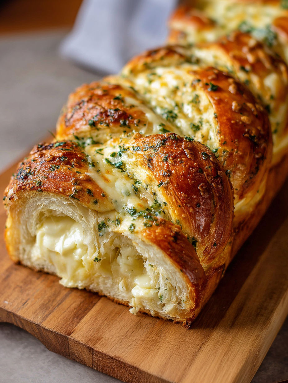 A swirled garlic herb cheese bread.