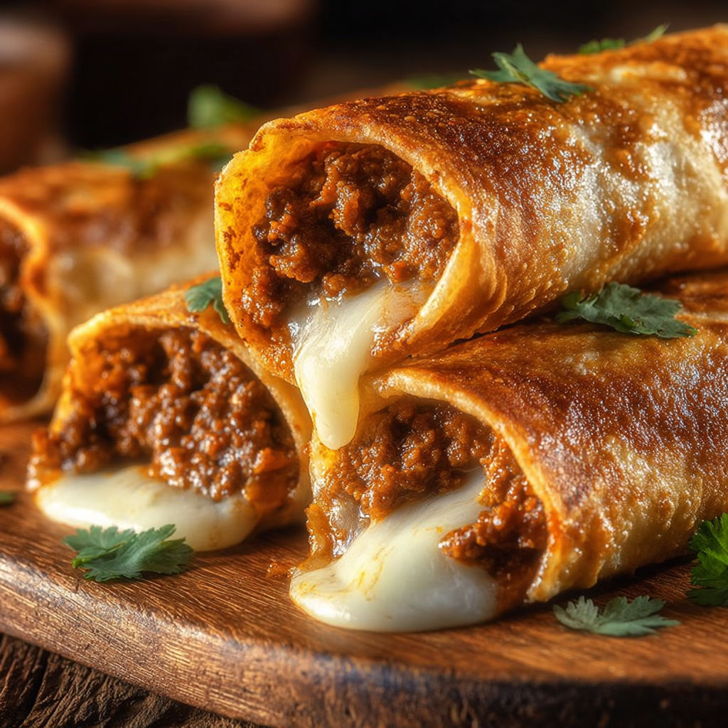 A plate of crispy beef cheese chimichangas.