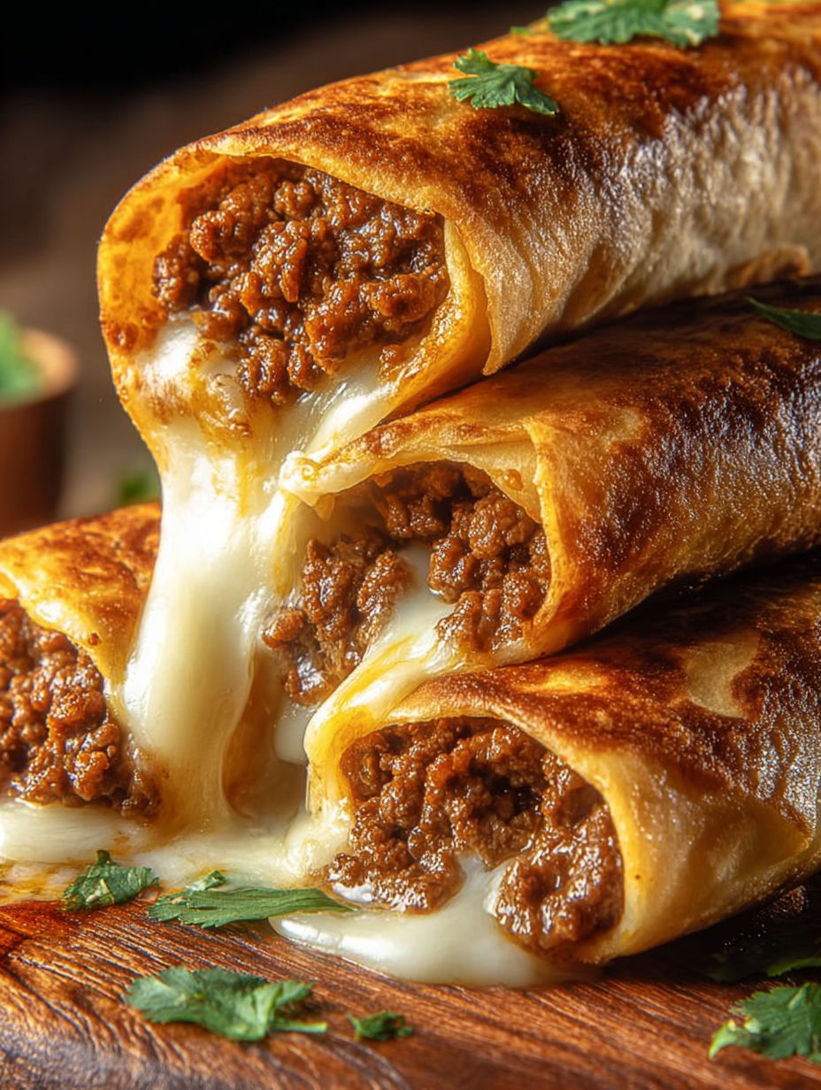 A close up of a crispy beef cheese chimichanga.
