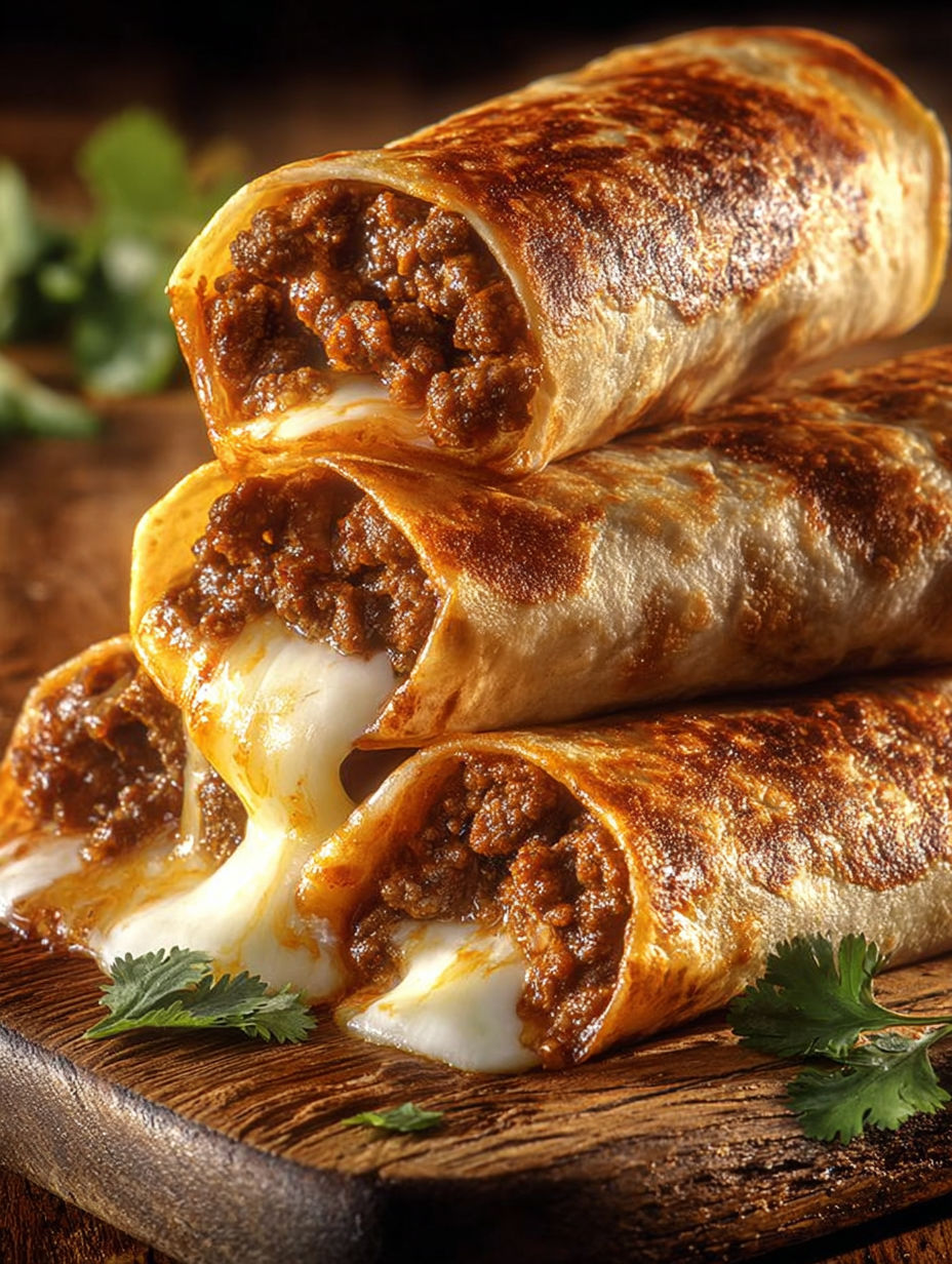 A close up of a crispy beef cheese chimichanga.