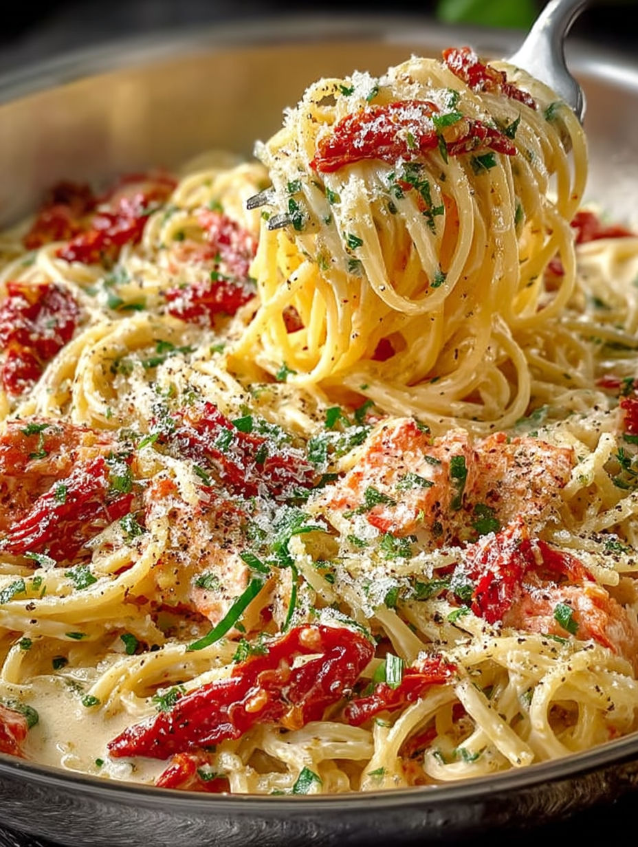 A dish of pasta with tomatoes and cheese.