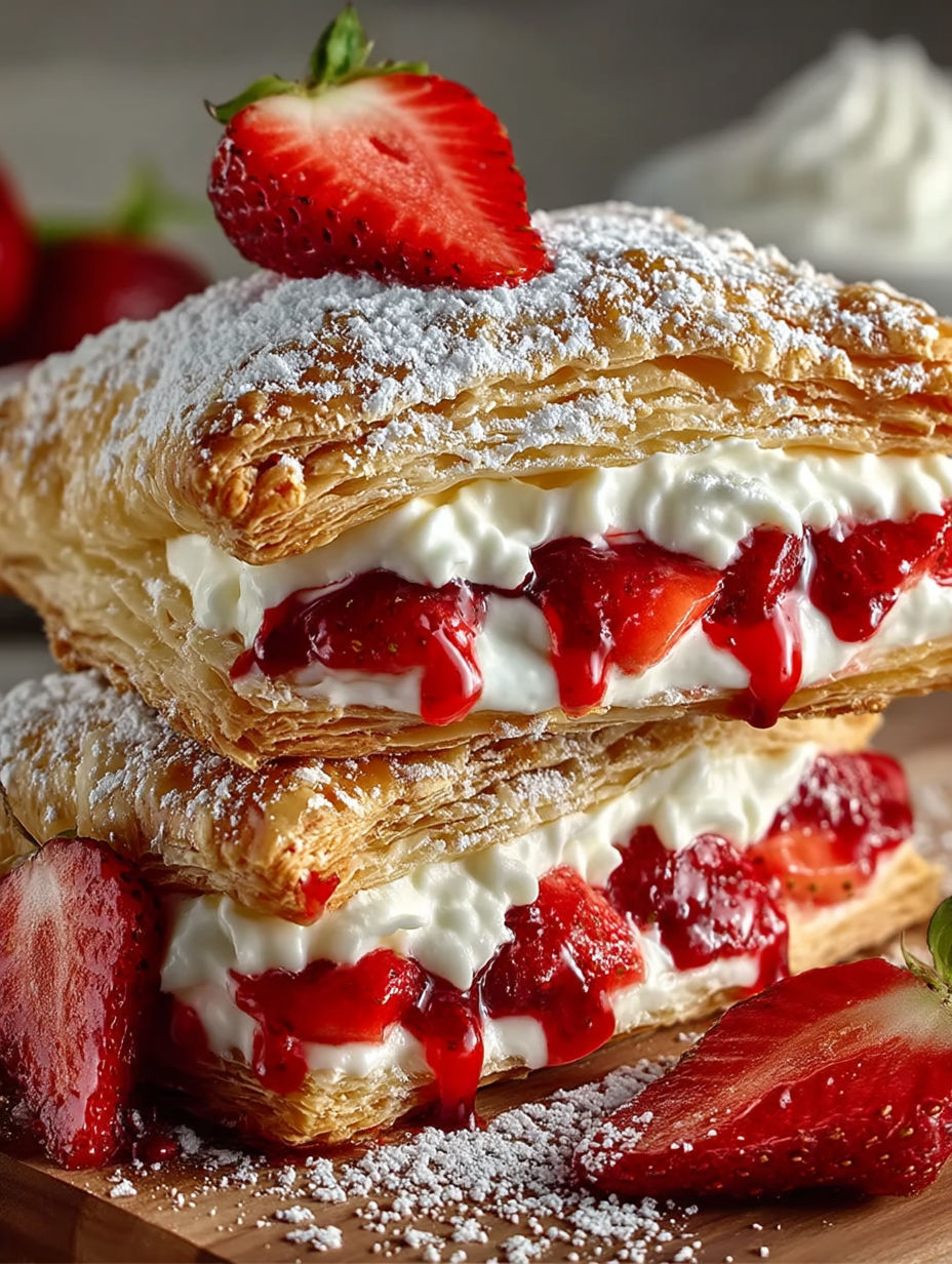 A dessert with strawberries and whipped cream.