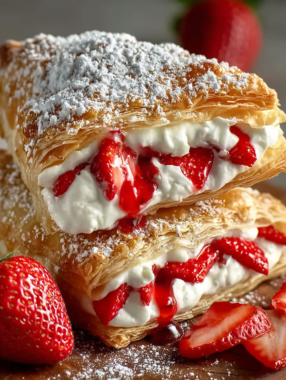 A pastry with strawberries and whipped cream on top.