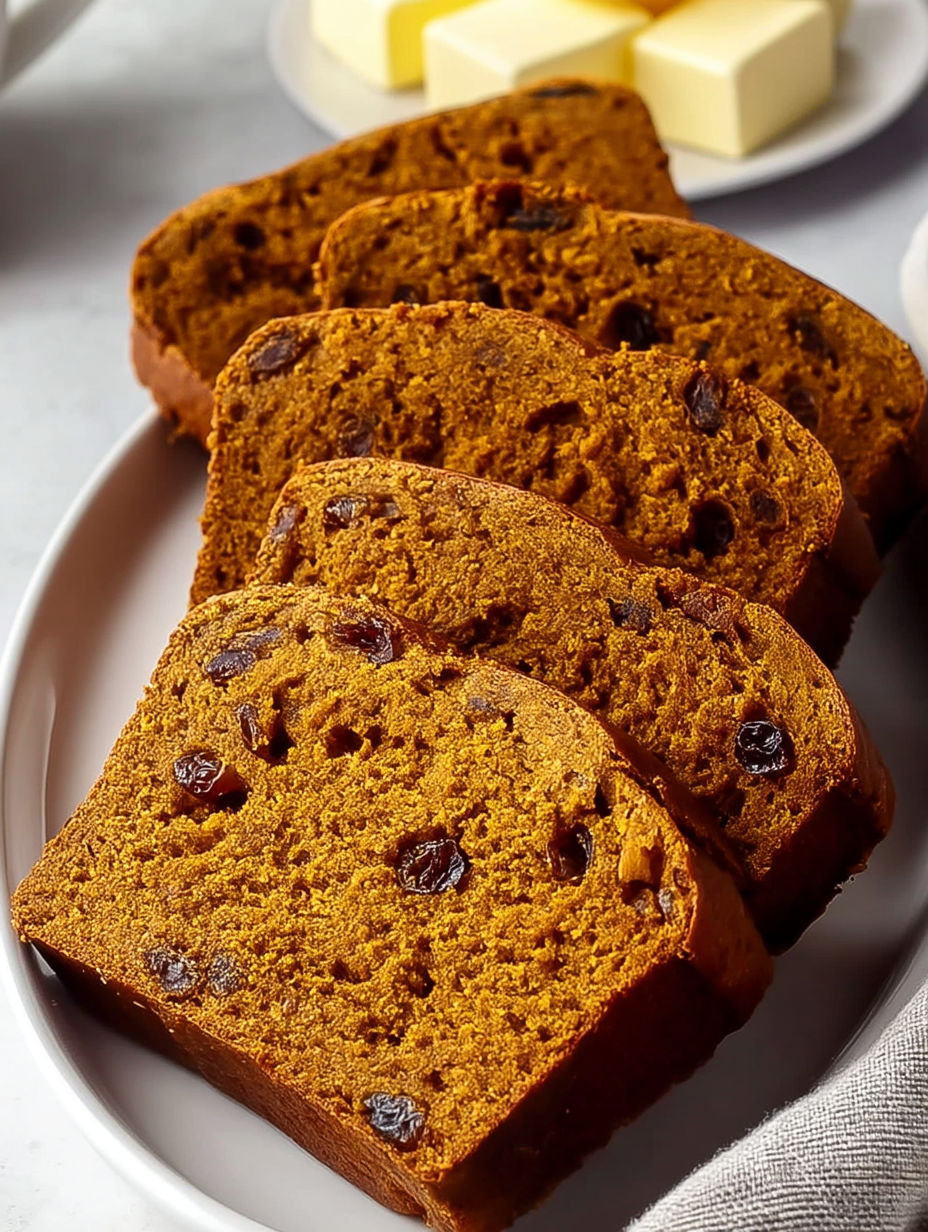 Sliced moist spiced sweet potato bread.
