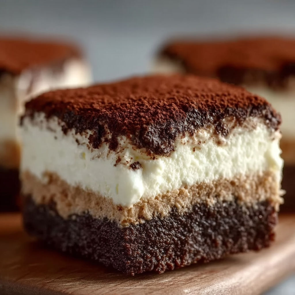 A slice of a brown and white dessert.