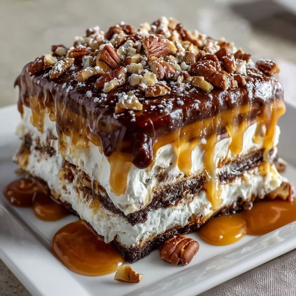 A close up of a delicious creamy turtle lasagna.