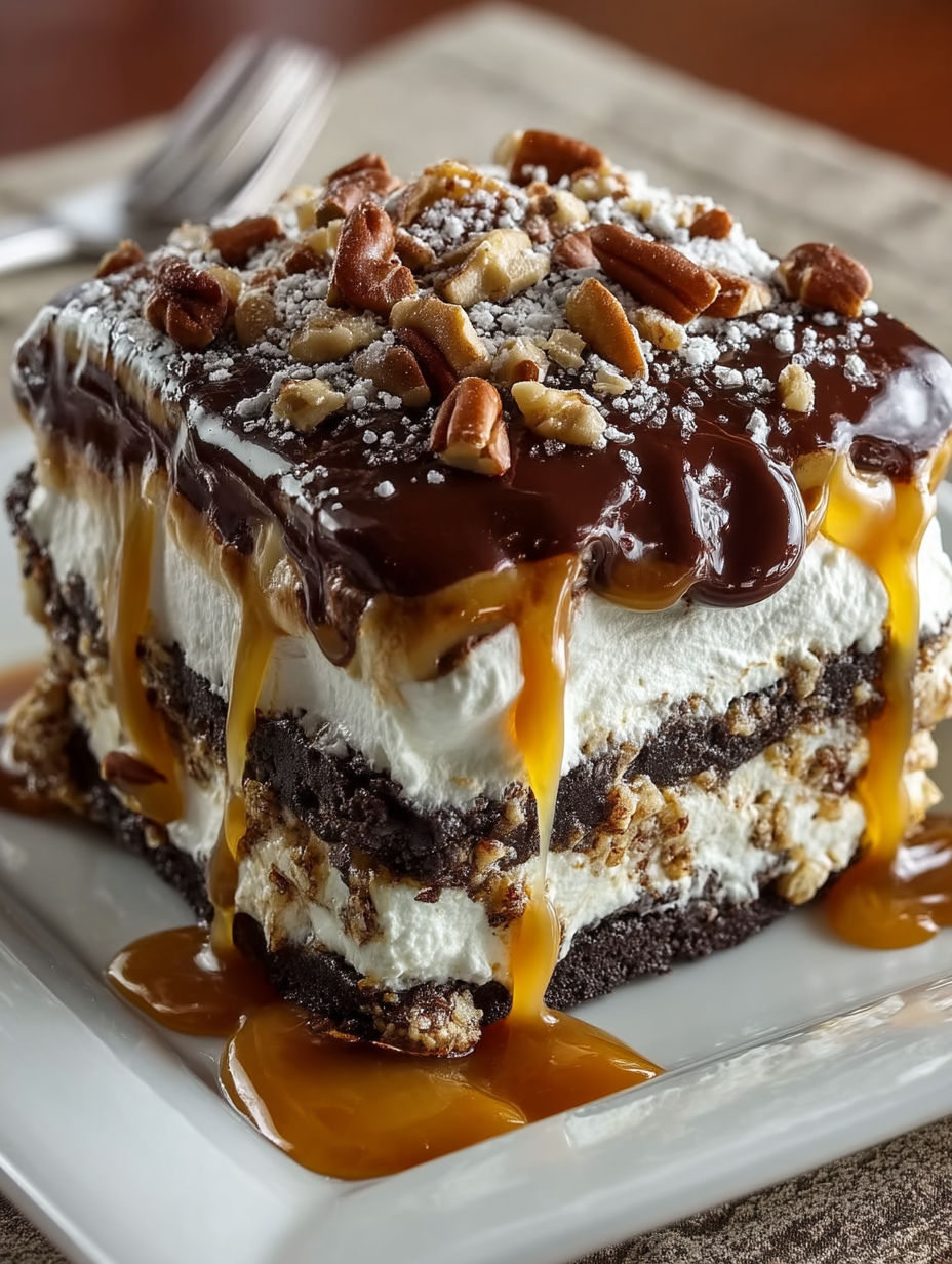 A slice of creamy turtle lasagna.