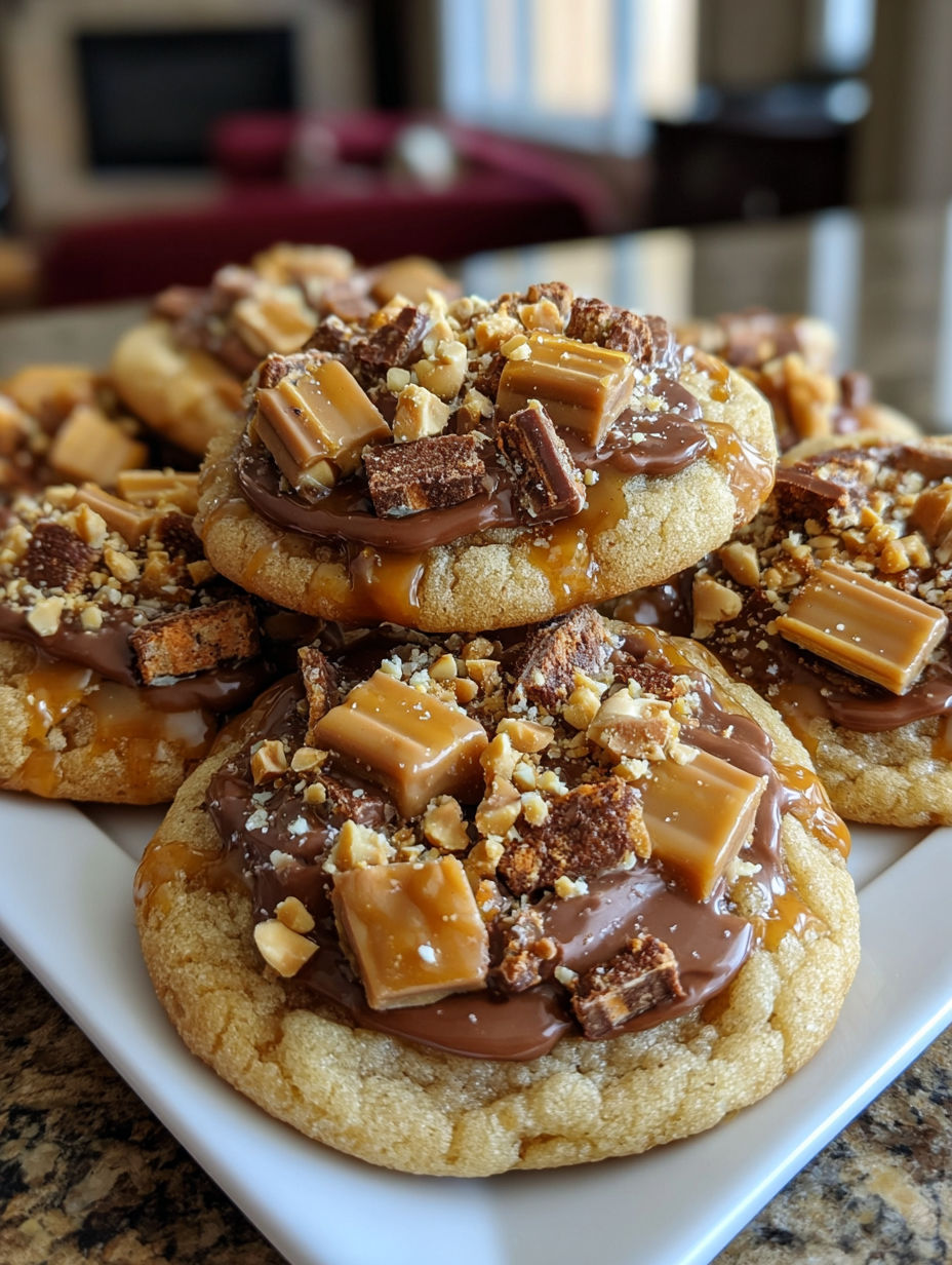 A plate of Butterfinger Caramel Crunch cookies.