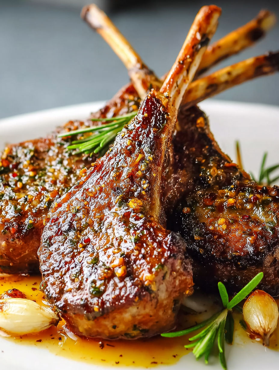 Lamb chops with spices on a plate.