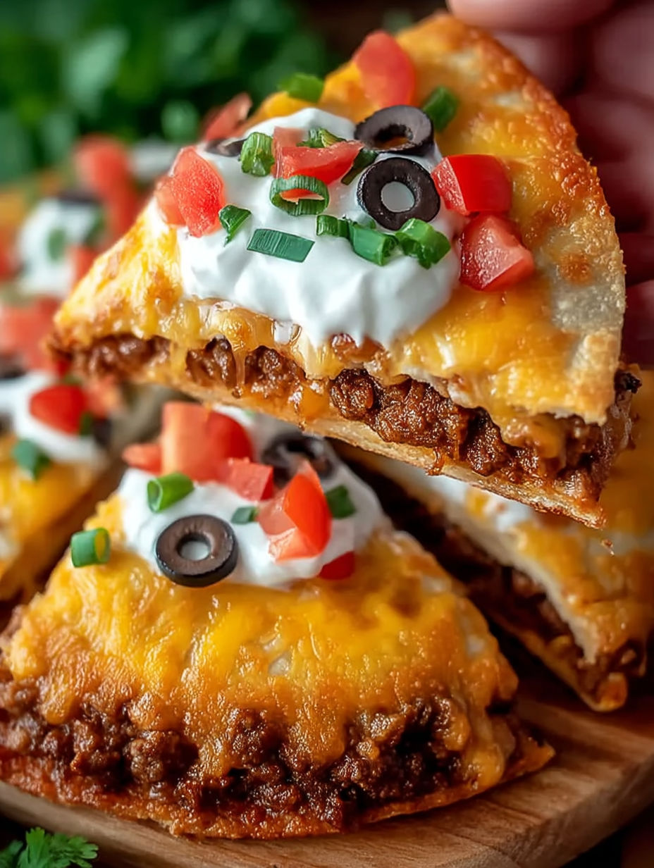 A slice of Mexican pizza with olives and tomatoes.