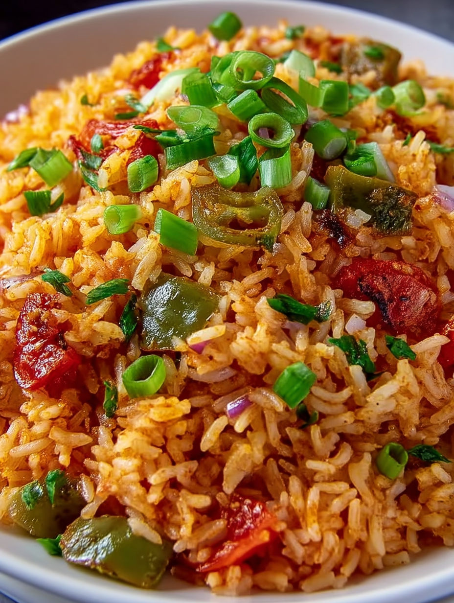 A plate of rice with green onions on top.