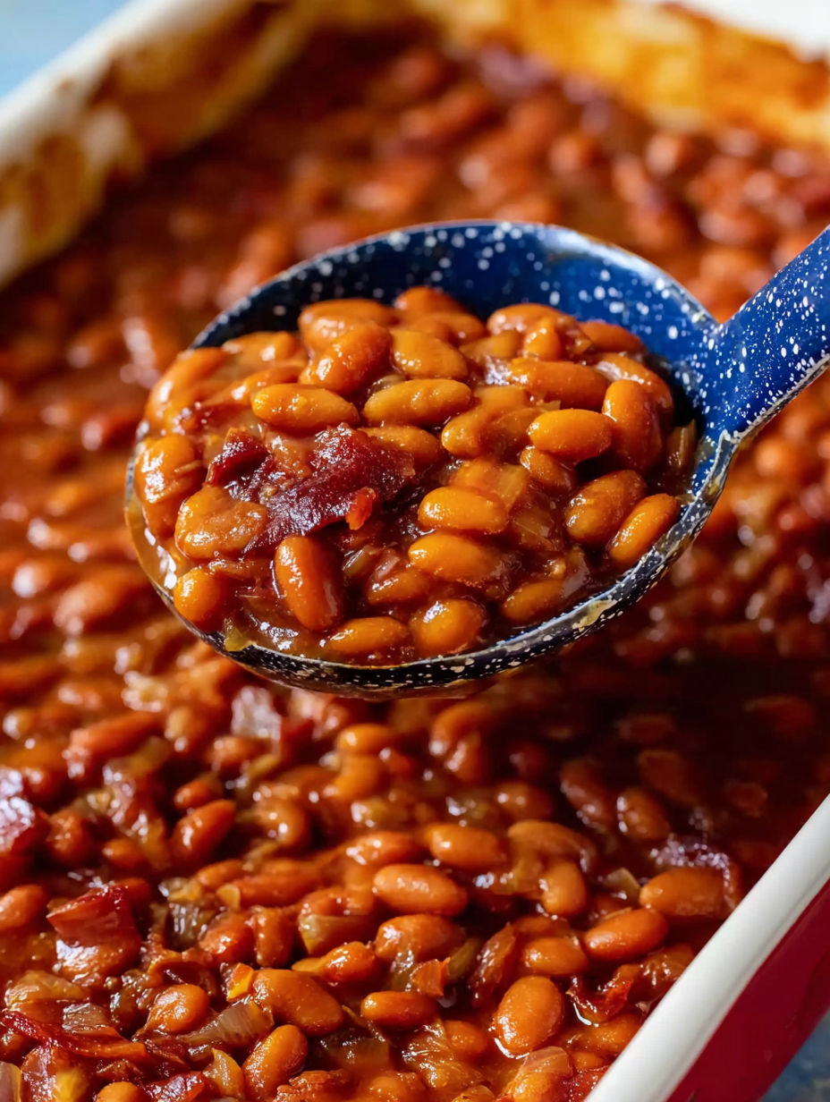 A spoonful of baked beans.