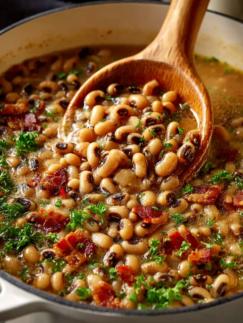 A wooden spoon in a bowl of beans.