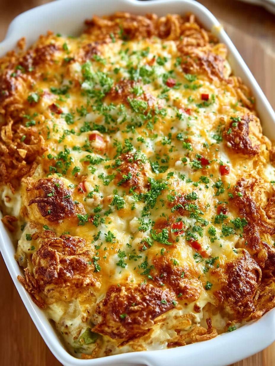 A baked potato and green bean casserole.