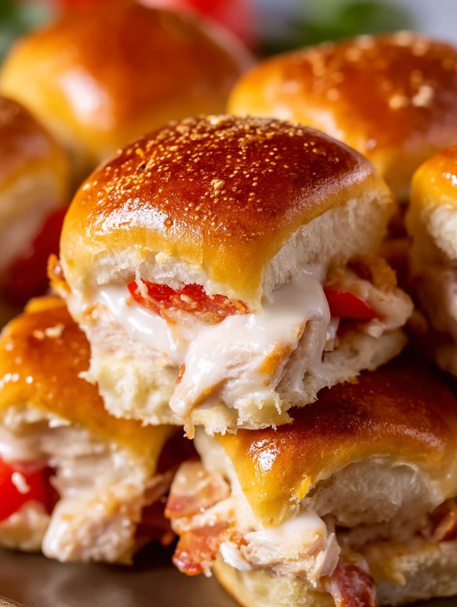A stack of Kentucky Hot Brown Sliders.