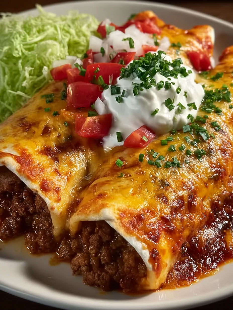 A plate of ground beef potato enchiladas.