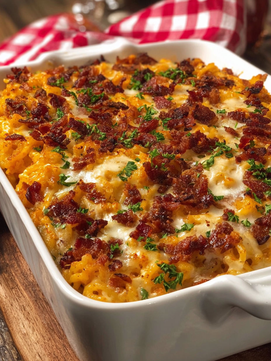 A dish of Cowboy Spaghetti Creamy Cheesy Twist.